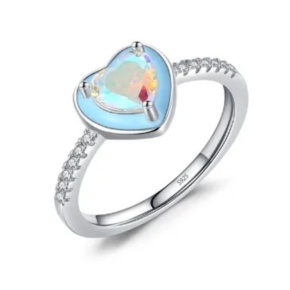 Silver Heart Opal Ring